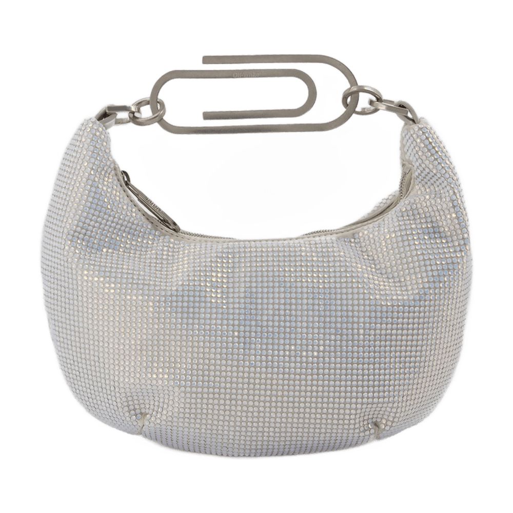Off-White Crystal-Embellished Shoulder Bag — Silver