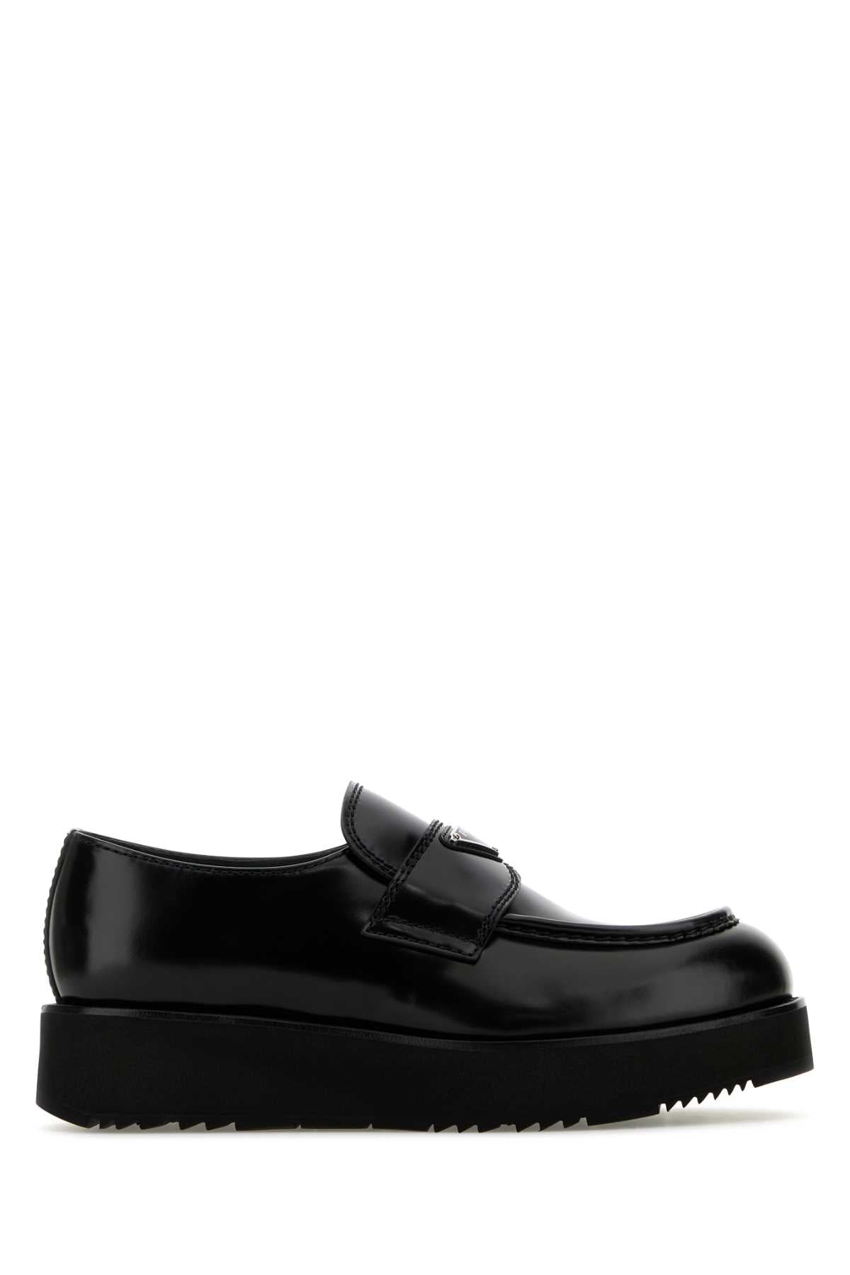 Prada Leather Moc-Strap Loafer — Black