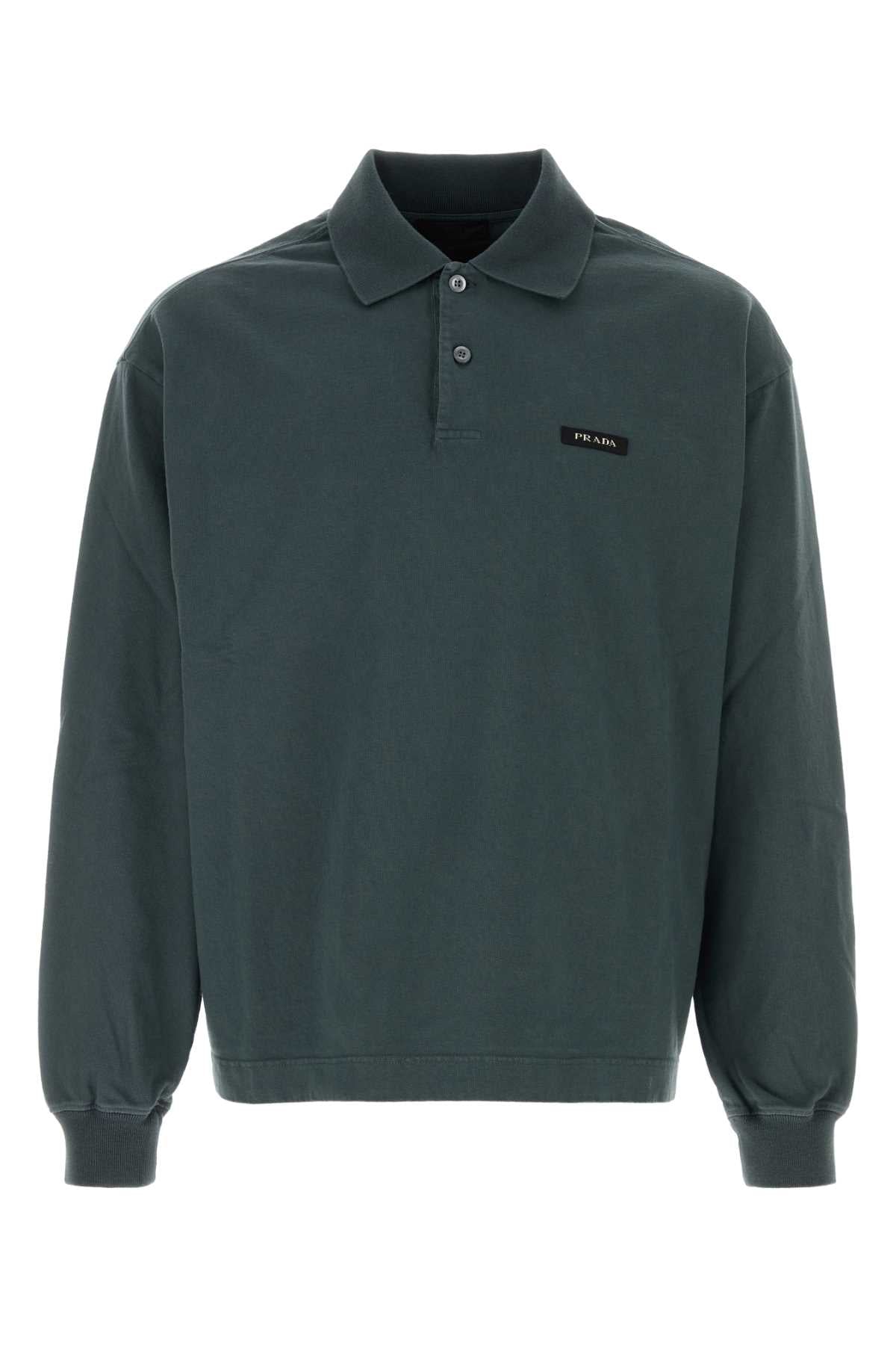 Prada Long-Sleeve Cotton Polo Shirt — Green