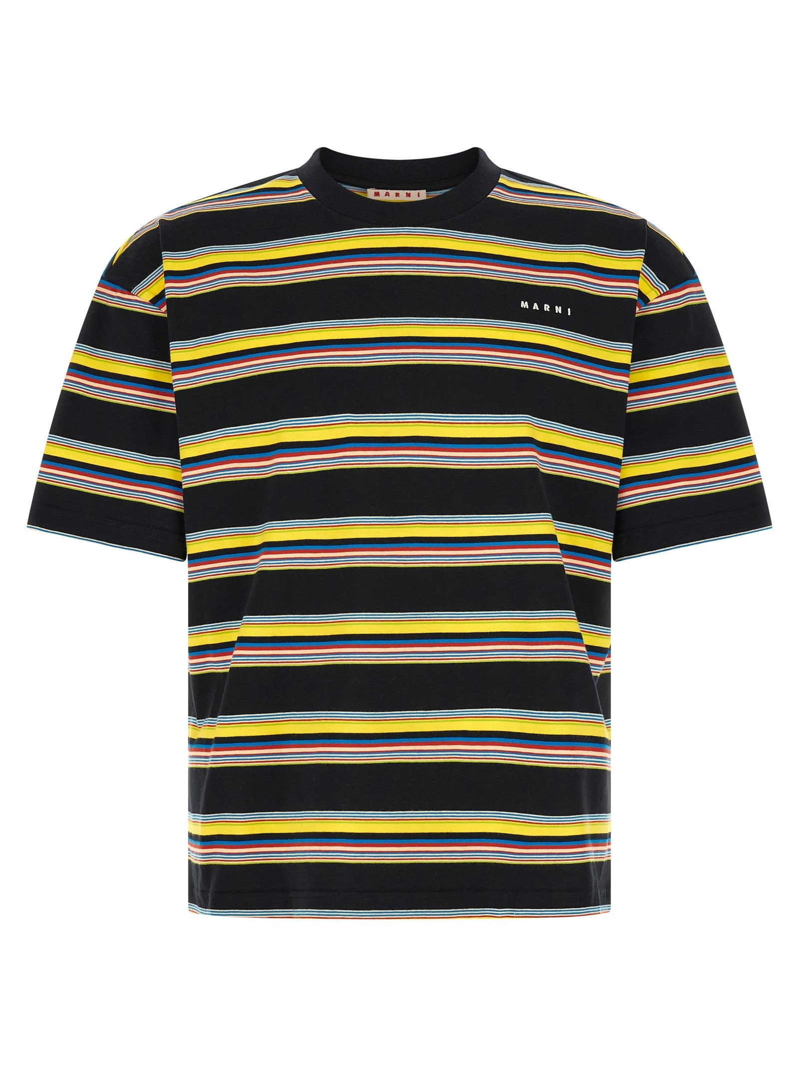 Marni Multicolor Striped Cotton T-Shirt — Black