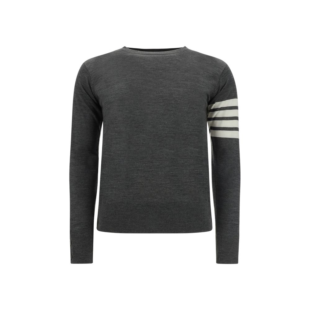 Thom Browne Striped Virgin Wool Sweater — Gray