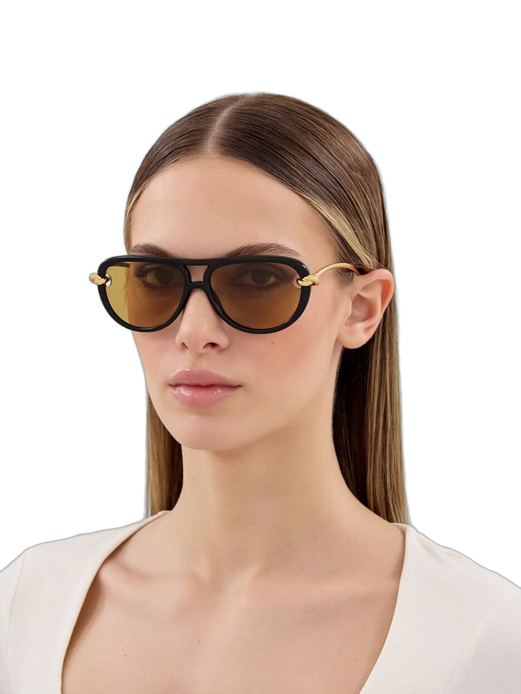 Bottega Veneta BV1418S Pilot-Frame Bio Injection Sunglasses — Black