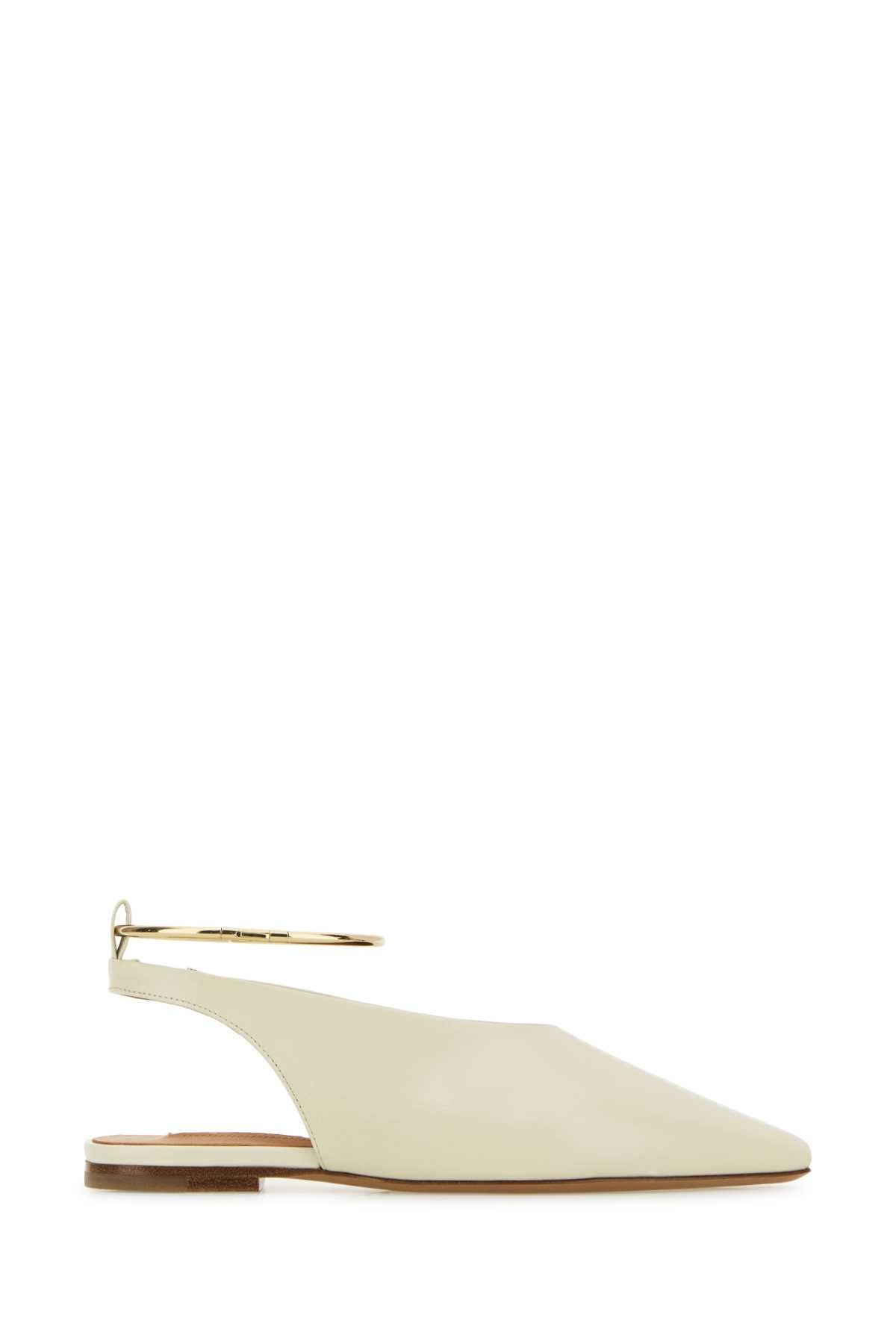 Jil Sander Ankle-Strap Leather Slingback Heel — Beige