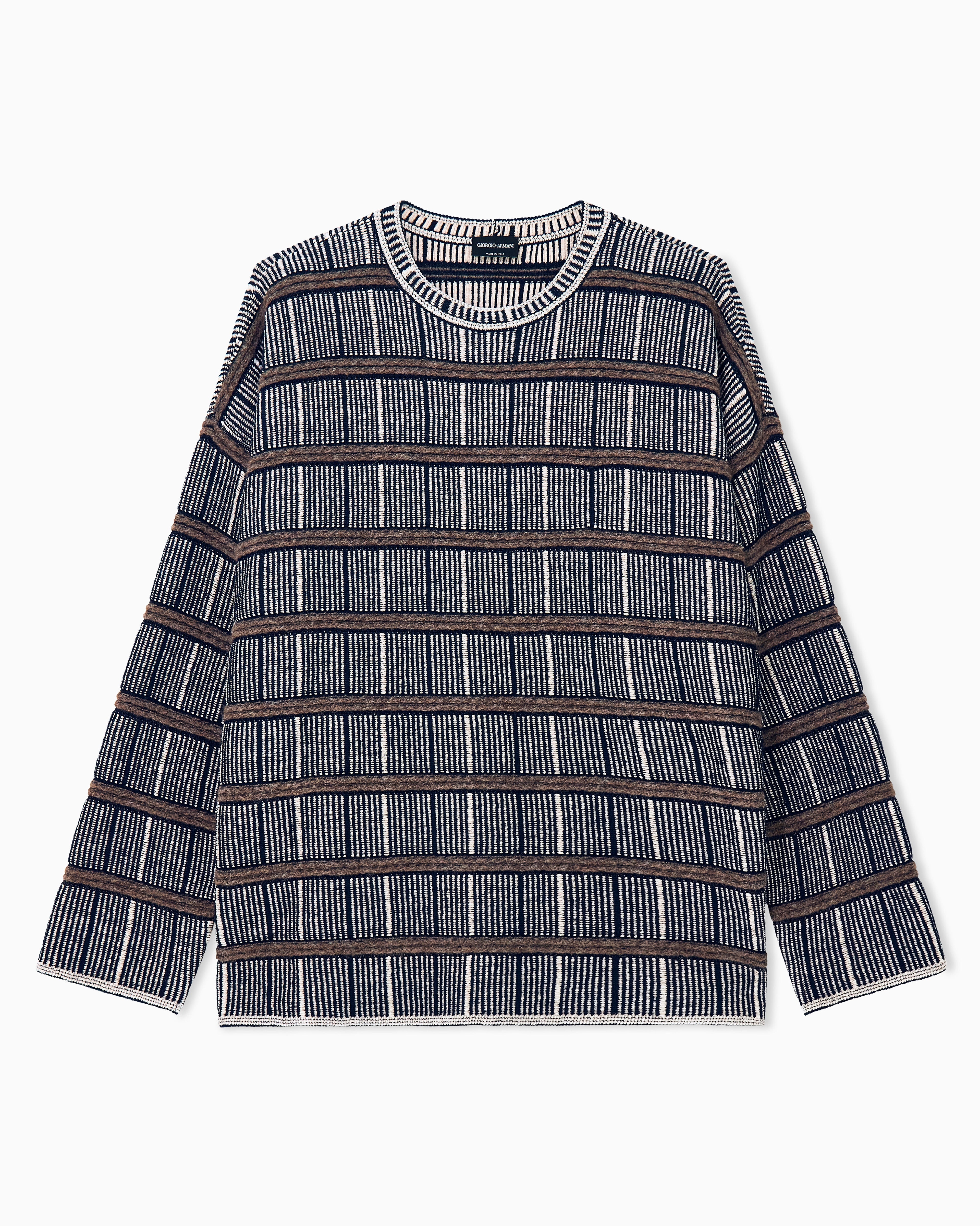 Giorgio Armani Striped Ribbed-Knit Sweater — Navy