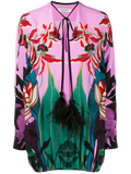 Valentino Feather-Embellished Floral Print Blouse — Pink