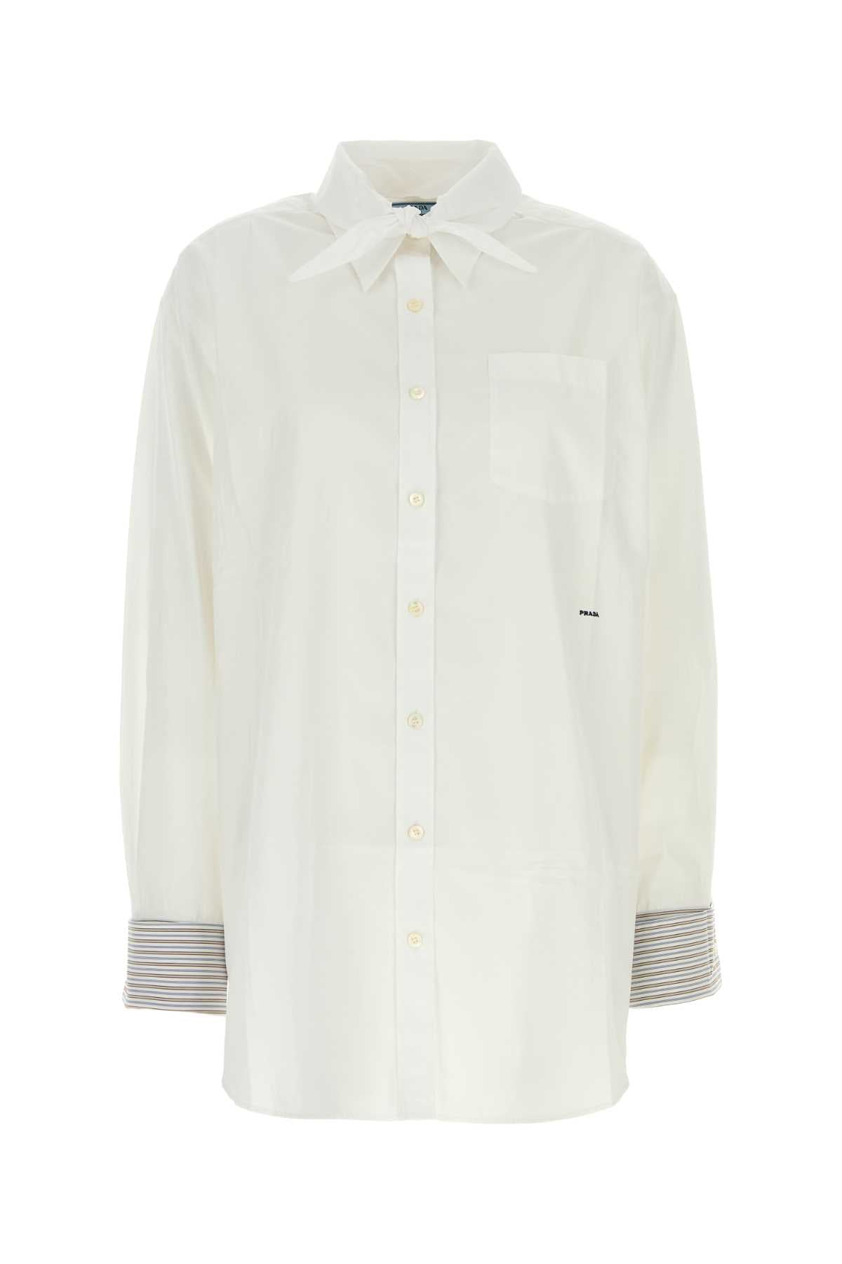 Prada Striped-Cuff Poplin Shirt — White