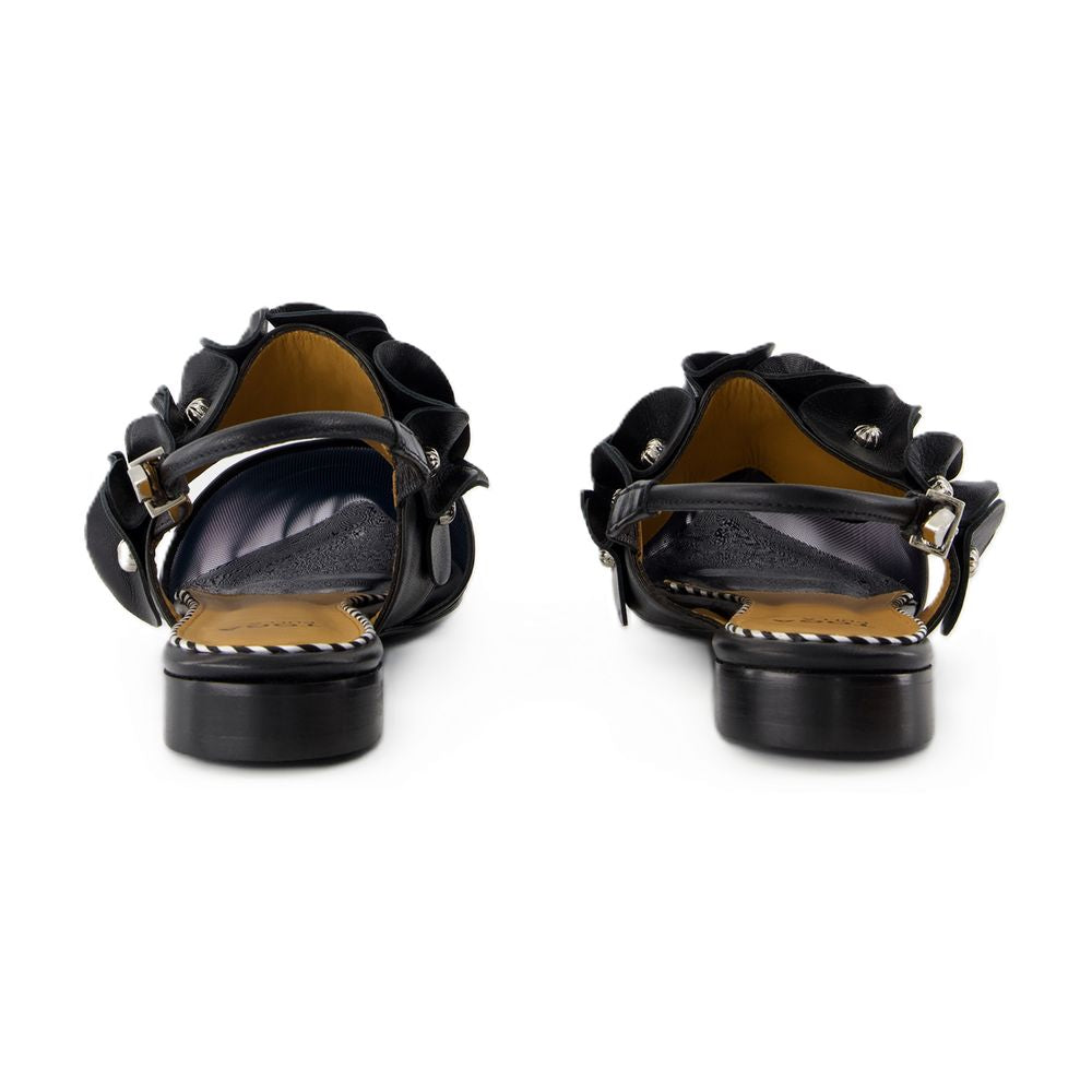 Toga Pulla Ruffled Leather Slingback — Black