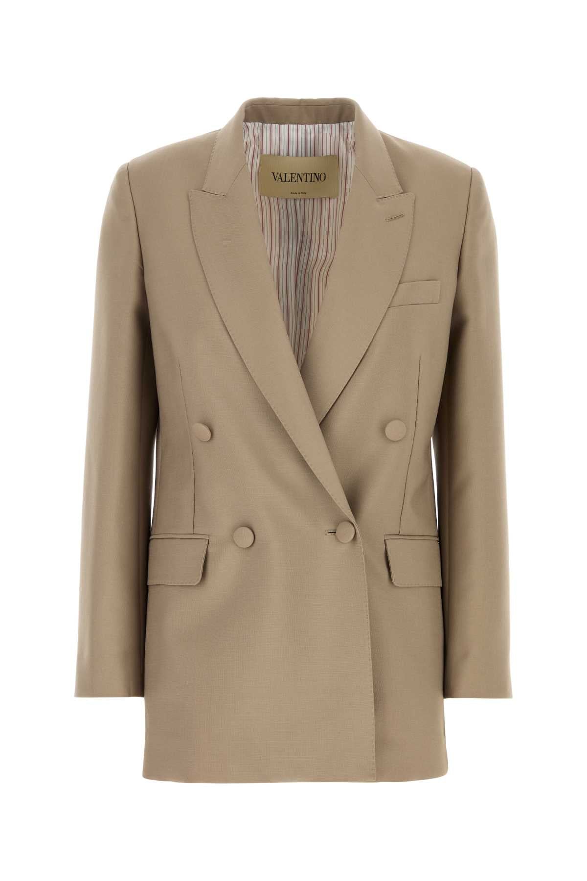 Valentino Garavani Double-Breasted Mohair Wool Blazer — Beige