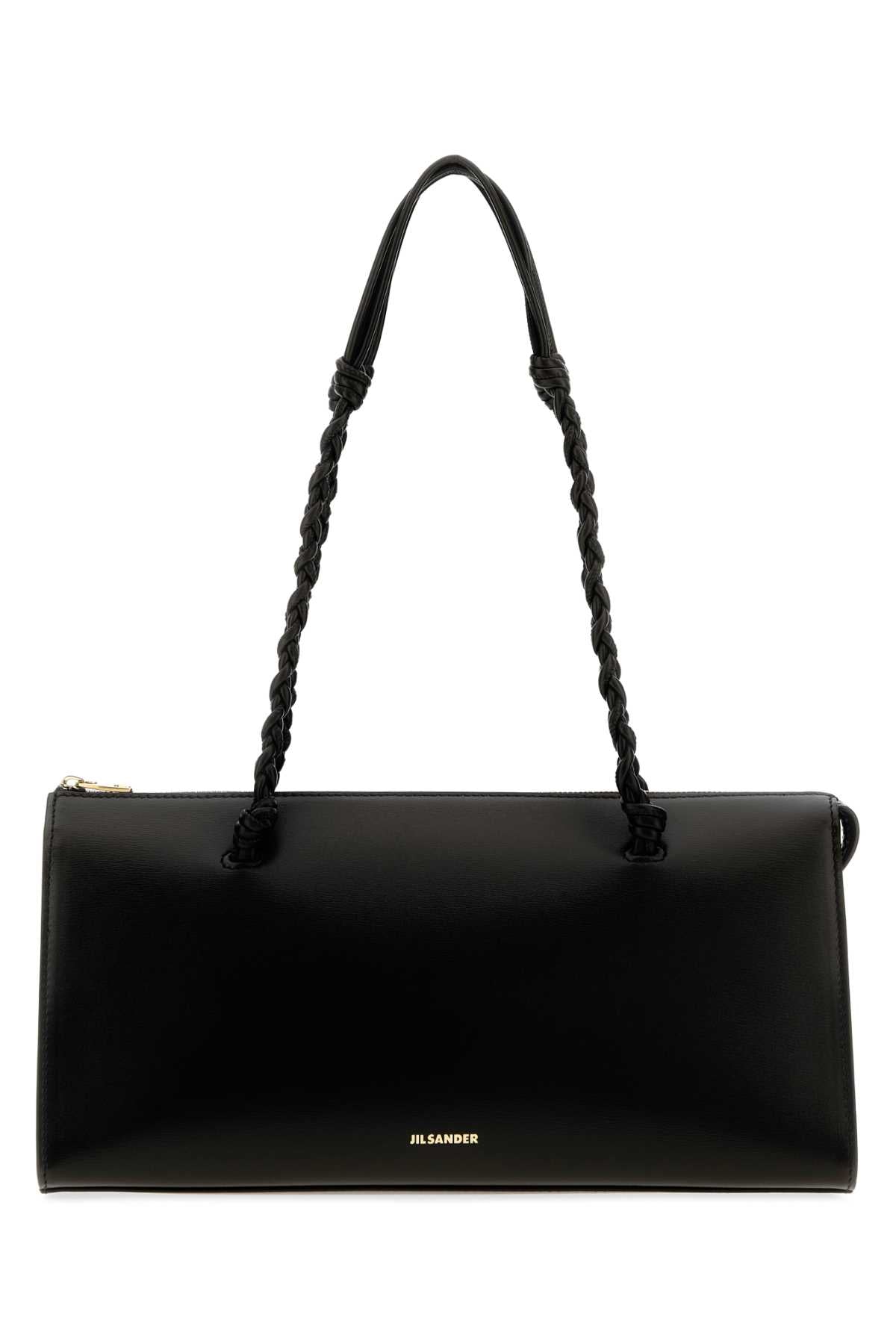 Jil Sander Twisted-Handle Calf Leather Shoulder Bag — Black