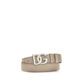 Dolce & Gabbana DG Logo Buckle Calf Leather Belt — Beige