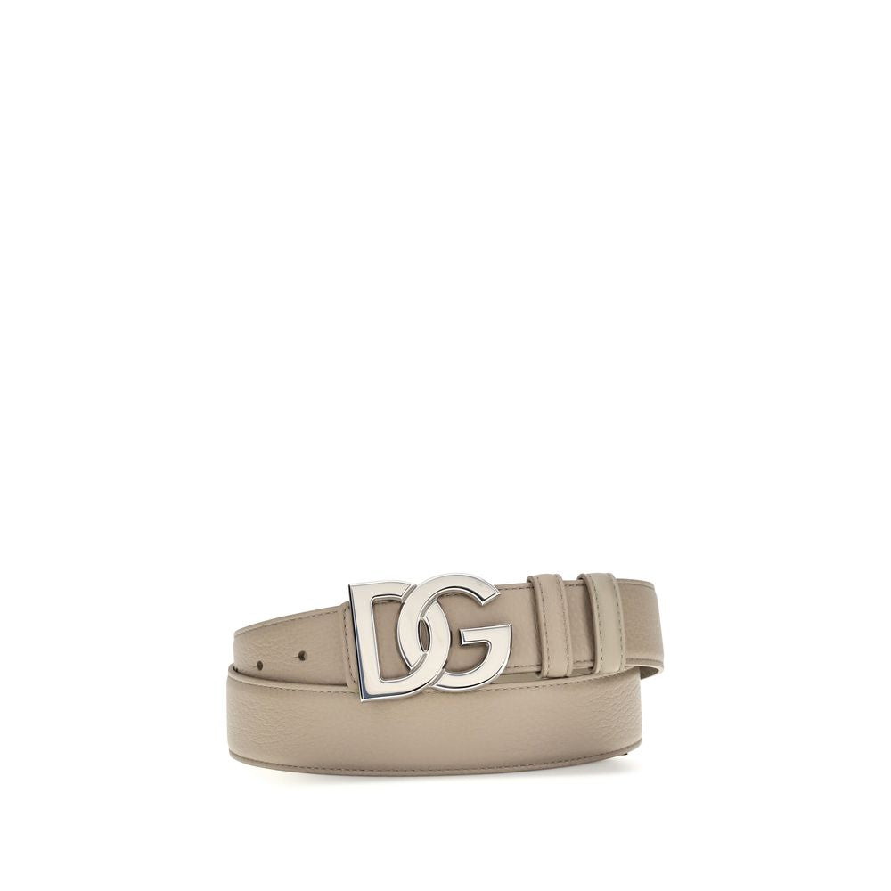 Dolce & Gabbana DG Logo Buckle Calf Leather Belt — Beige