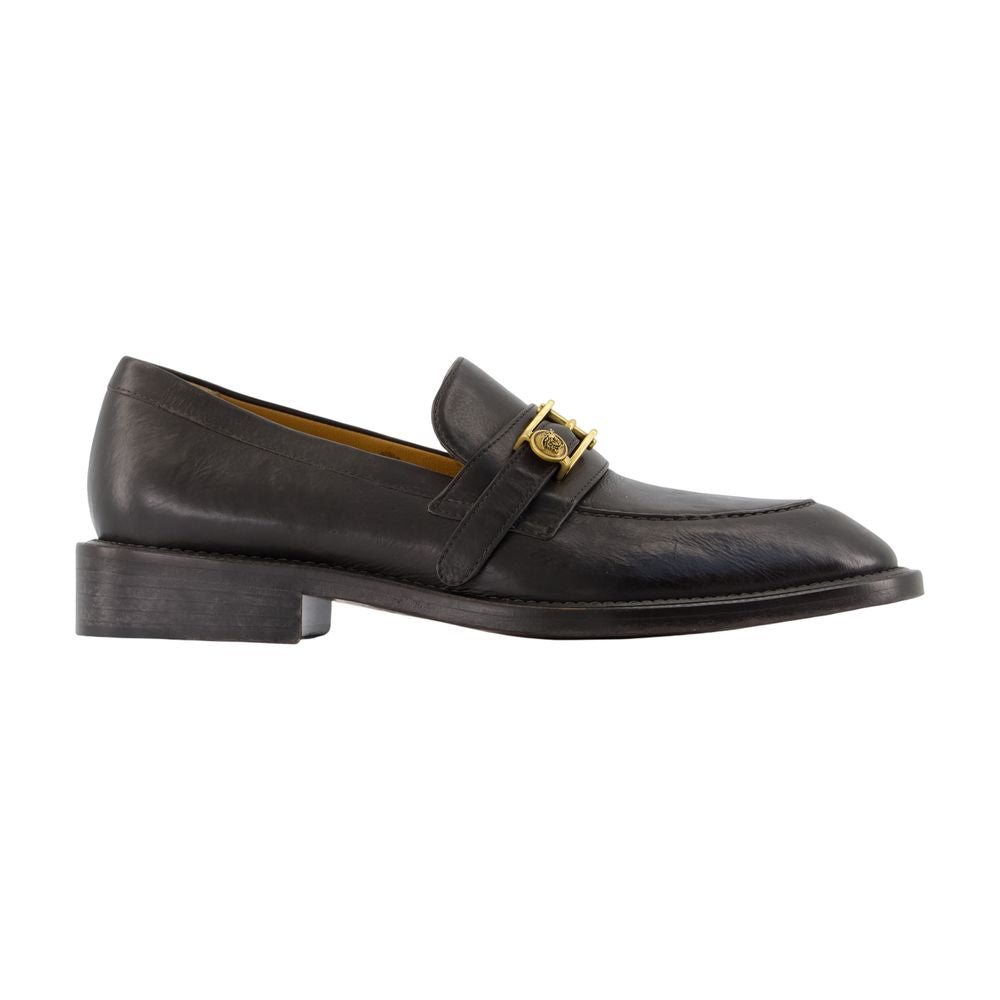 Versace Leather with Gold-Tone Hardware Loafer — Black
