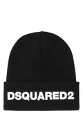 Dsquared2 KNM000115040001 Logo-Embroidered Wool Beanie — Black