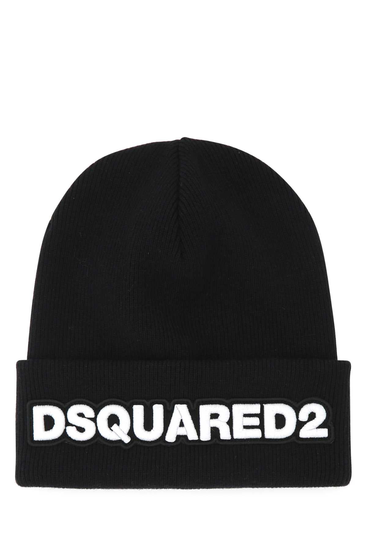 Dsquared2 KNM000115040001 Logo-Embroidered Wool Beanie — Black