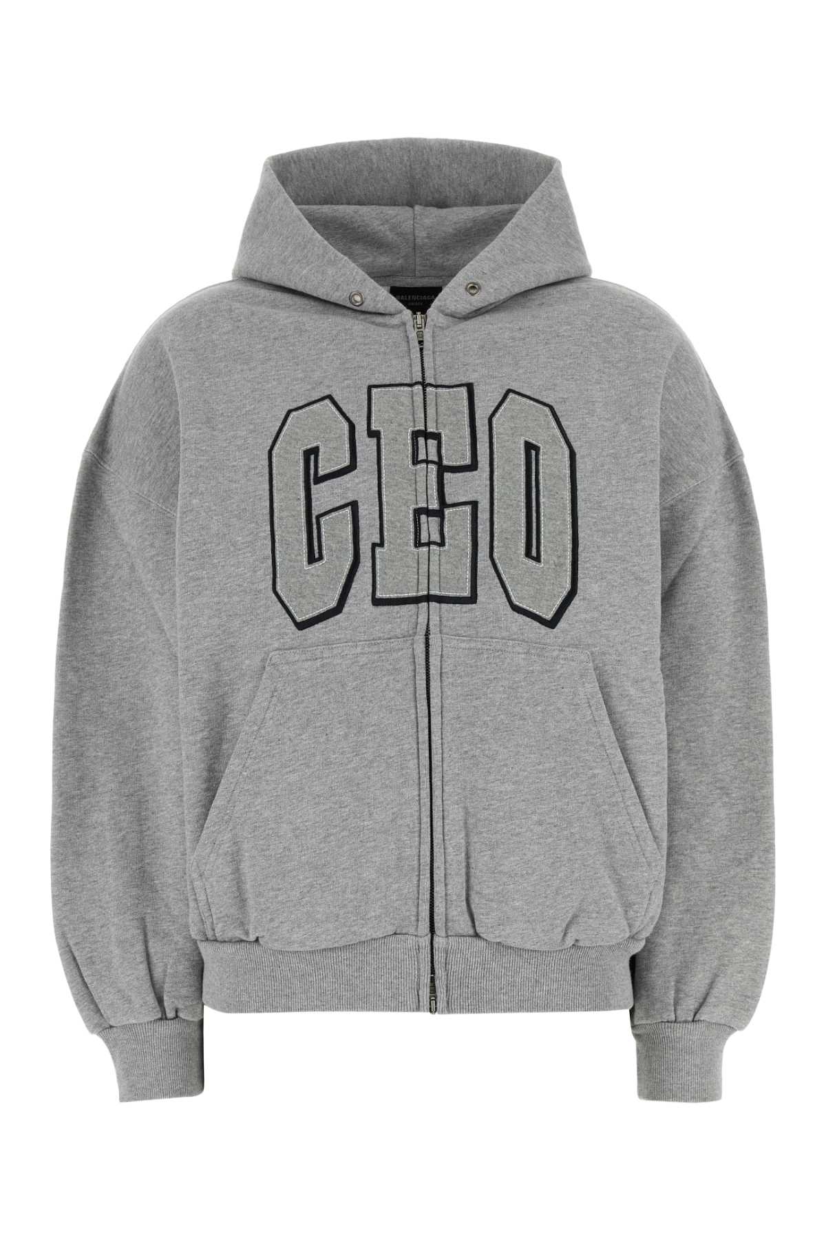 Balenciaga Embroidered Logo Cotton Hoodie — Gray