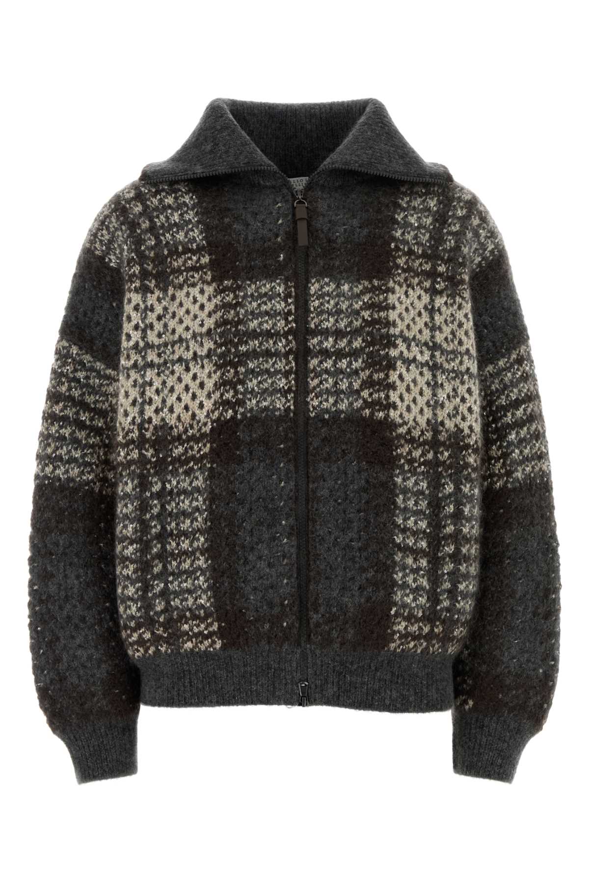 Brunello Cucinelli Embroidered Mohair Blend Cardigan — Gray