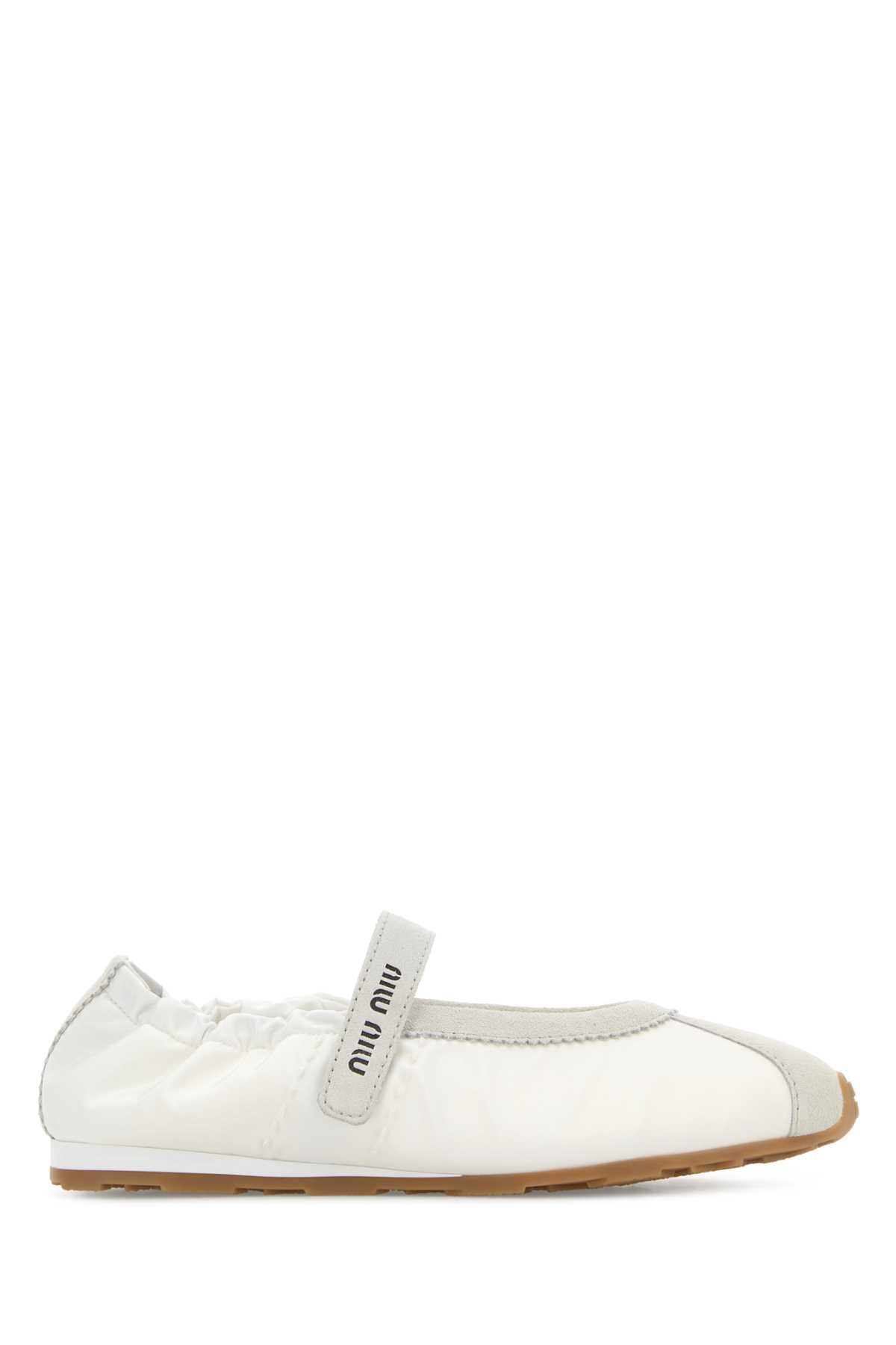 Miu Miu Padded Nylon and Suede Ballet Flat — White