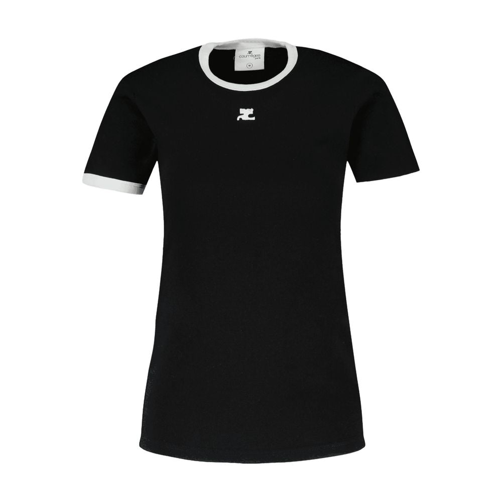 Courreges Contrast-Trim Cotton T-Shirt — Black