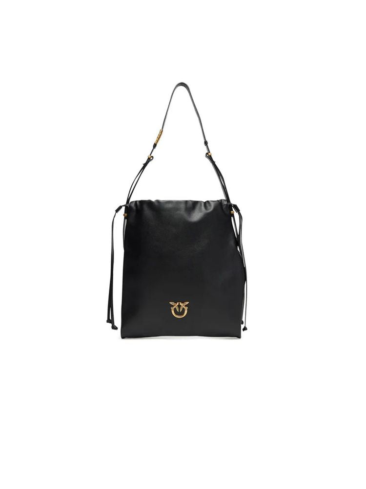 Pinko Natural Leather Shoulder Bag — Black