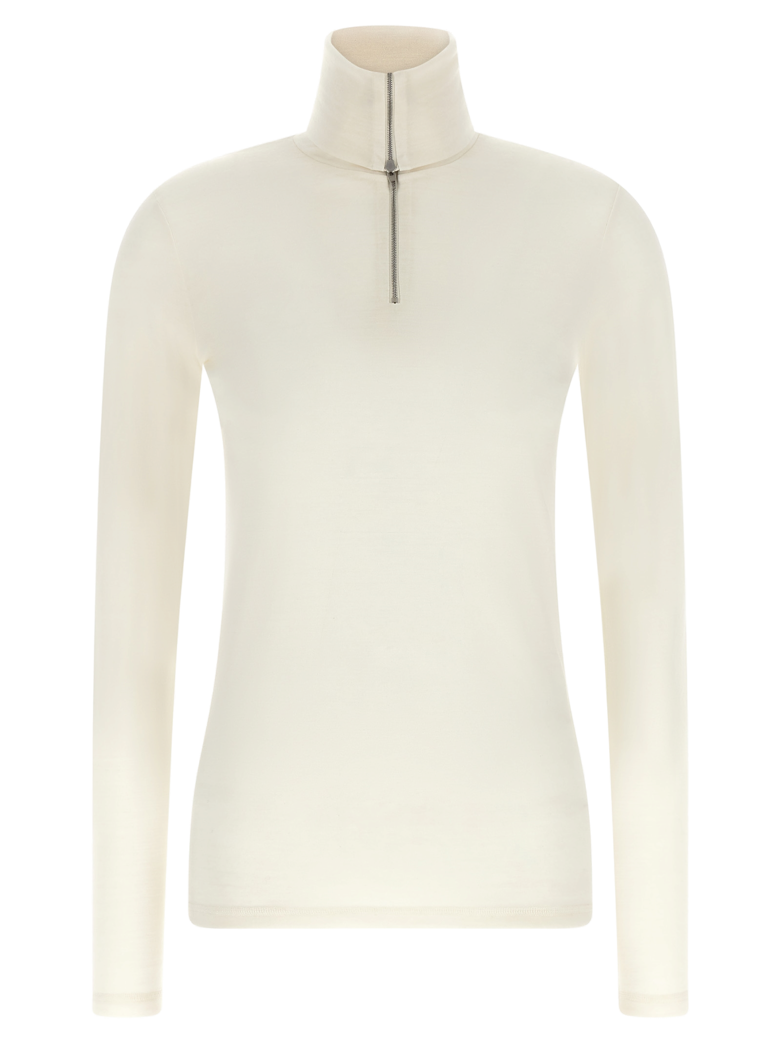Jil Sander Half-Zip Virgin Wool Blend Sweater — White