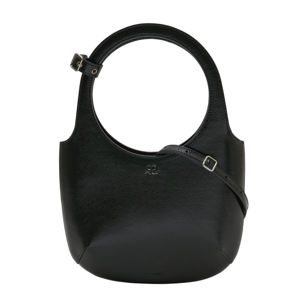 Courreges Calfskin Leather Shoulder Bag — Black