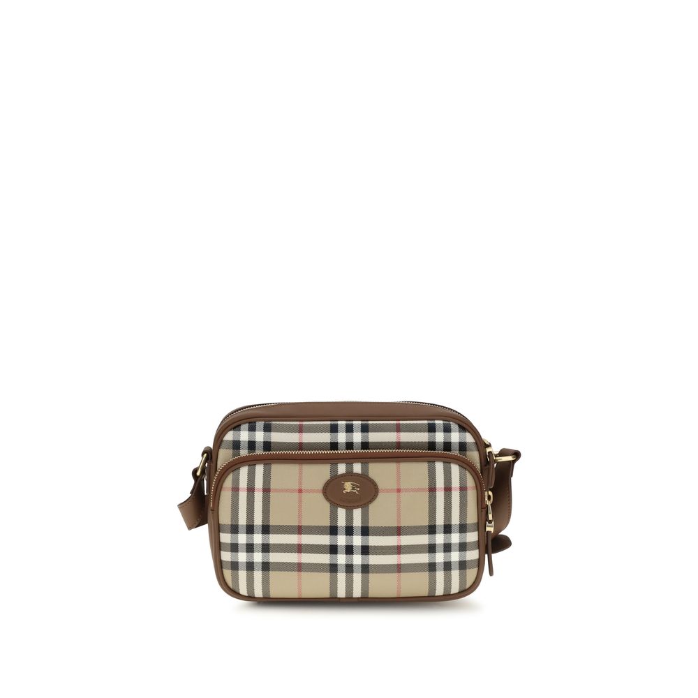 Burberry Check-Print Cotton Crossbody Bag — Beige