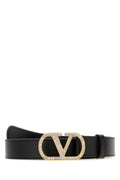 Valentino Garavani Crystal-Embellished VD Logo Belt — Black