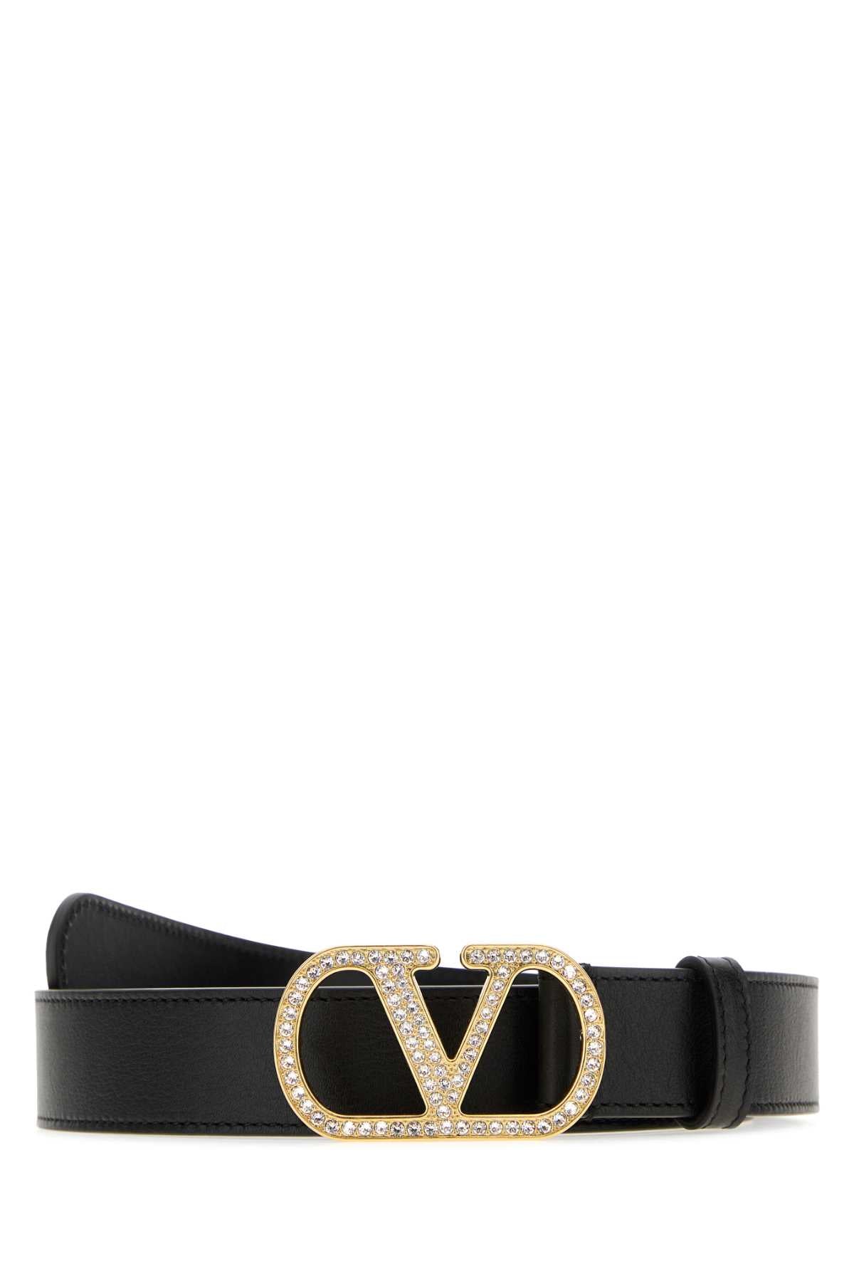 Valentino Garavani Crystal-Embellished VD Logo Belt — Black