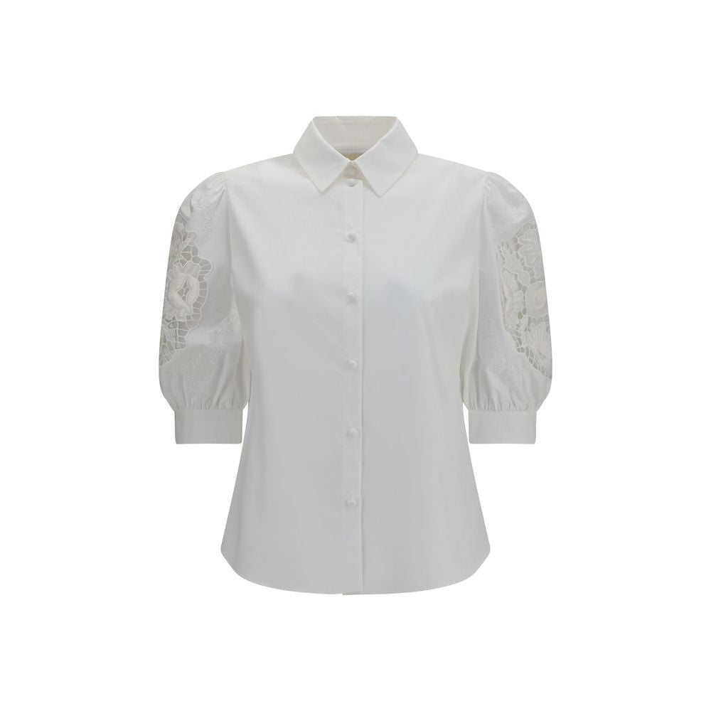Valentino Garavani Sangallo Lace Puff Sleeves Blouse — White