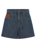 Fendi Leather-Patch Denim Bermuda Shorts — Blue