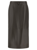 Alberta Ferretti Lamb Leather Midi Skirt — Brown