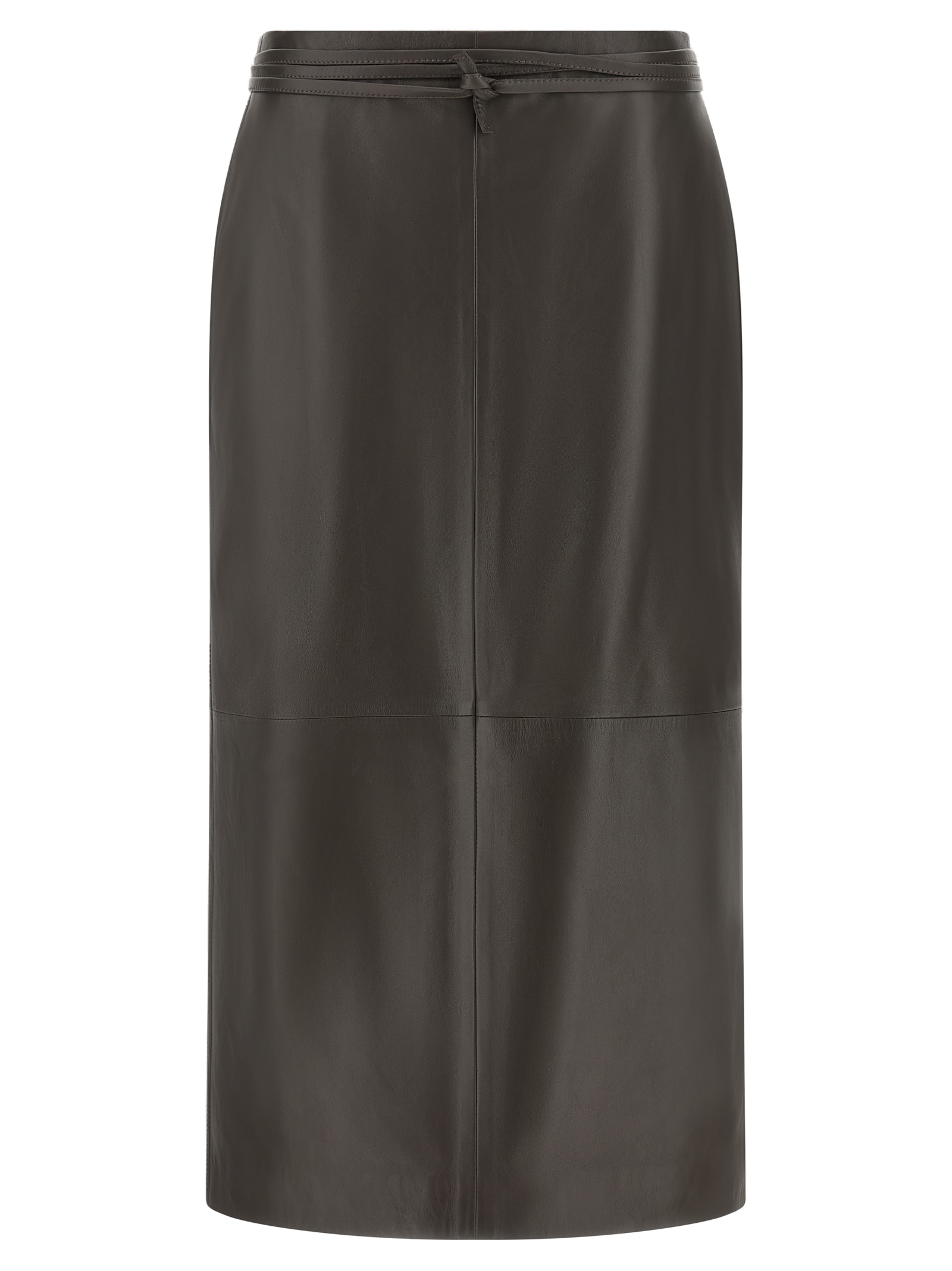 Alberta Ferretti Lamb Leather Midi Skirt — Brown