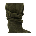 Balmain Suede Wedge Ankle Boot — Khaki
