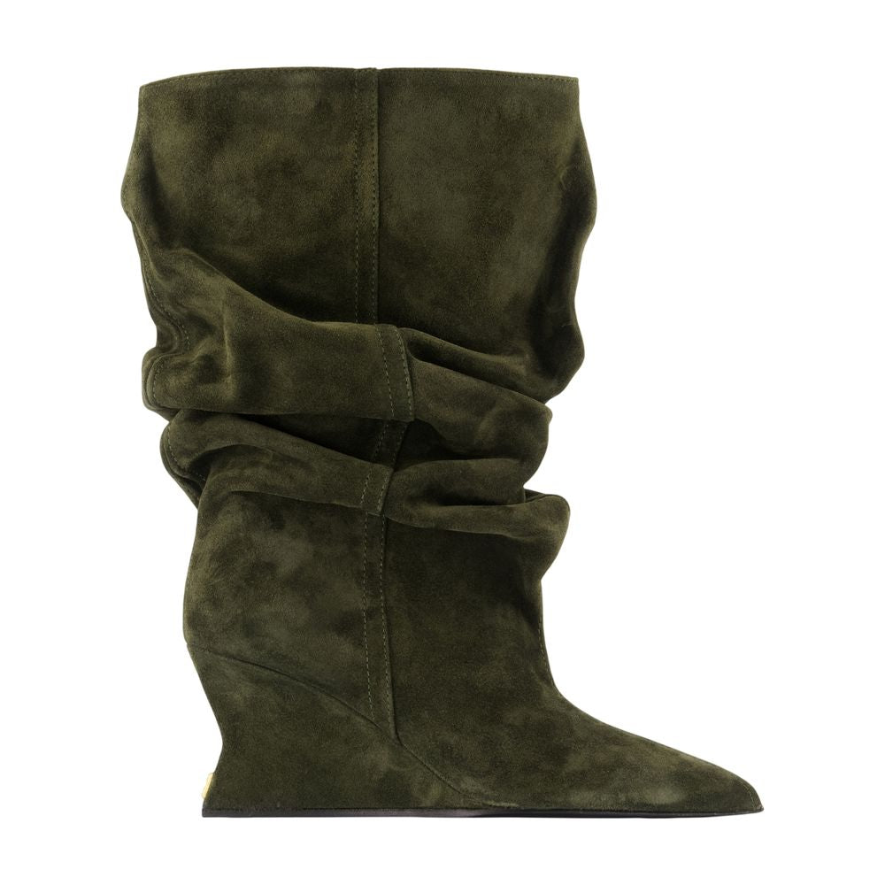 Balmain Suede Wedge Ankle Boot — Khaki