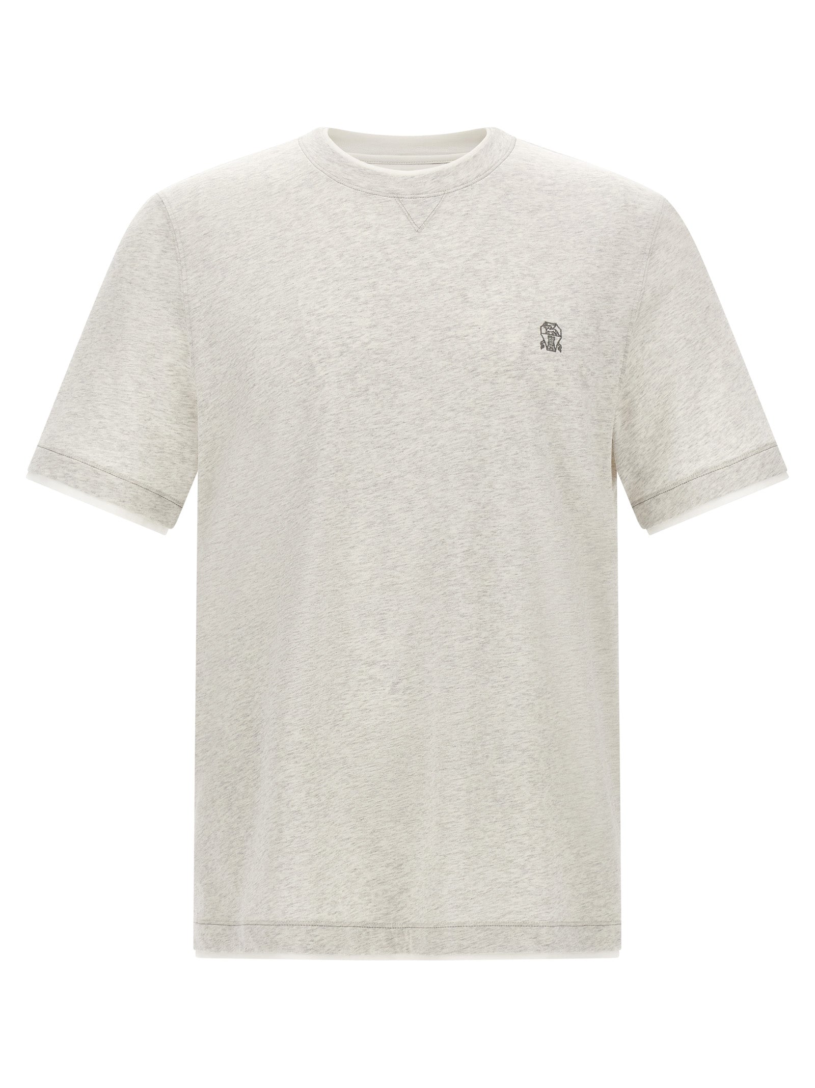 Camiseta de Algodón con Logo Bordado Brunello Cucinelli — Gris