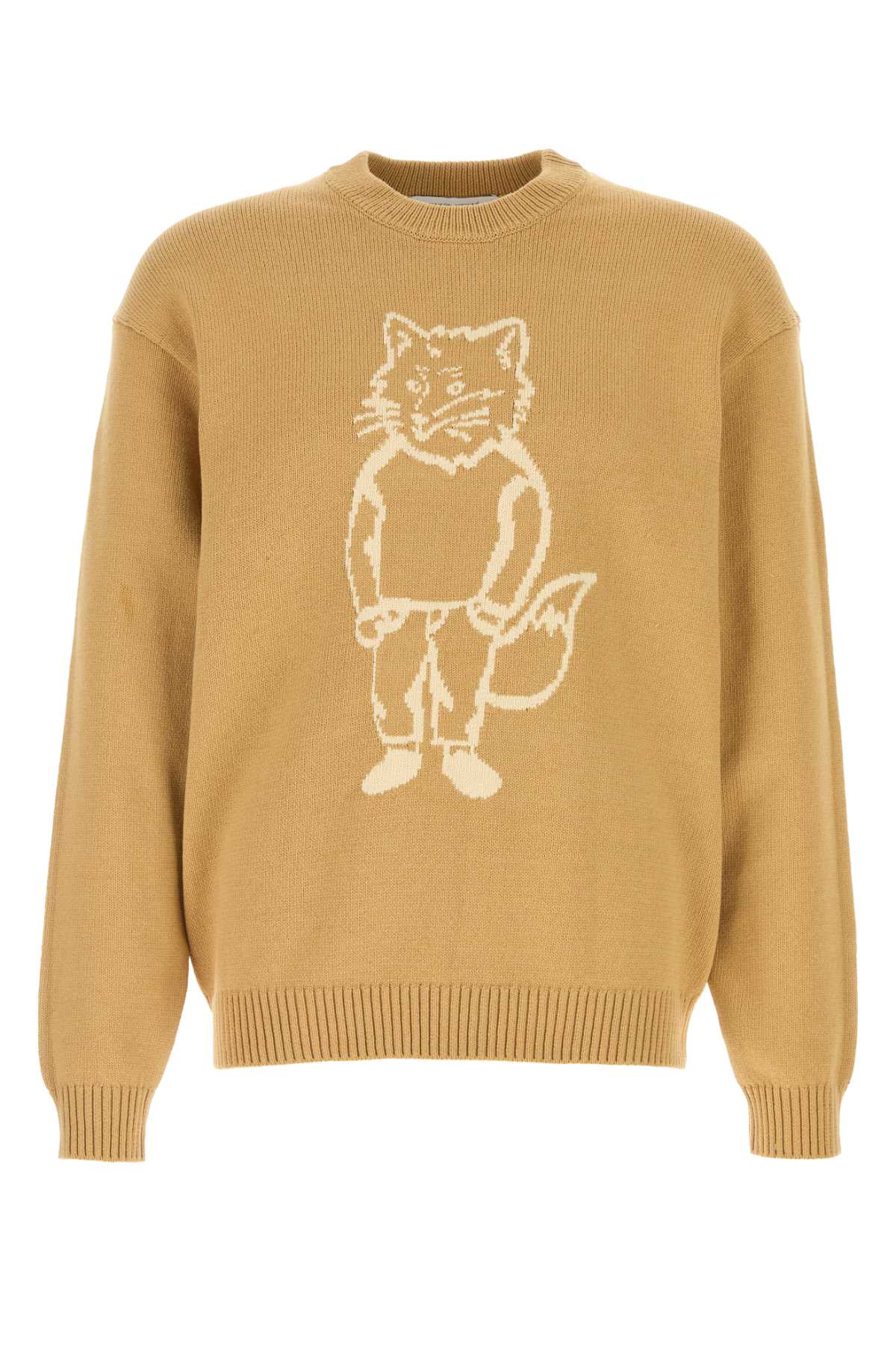 Maison Kitsune Cat Graphic Knit Sweater — Beige