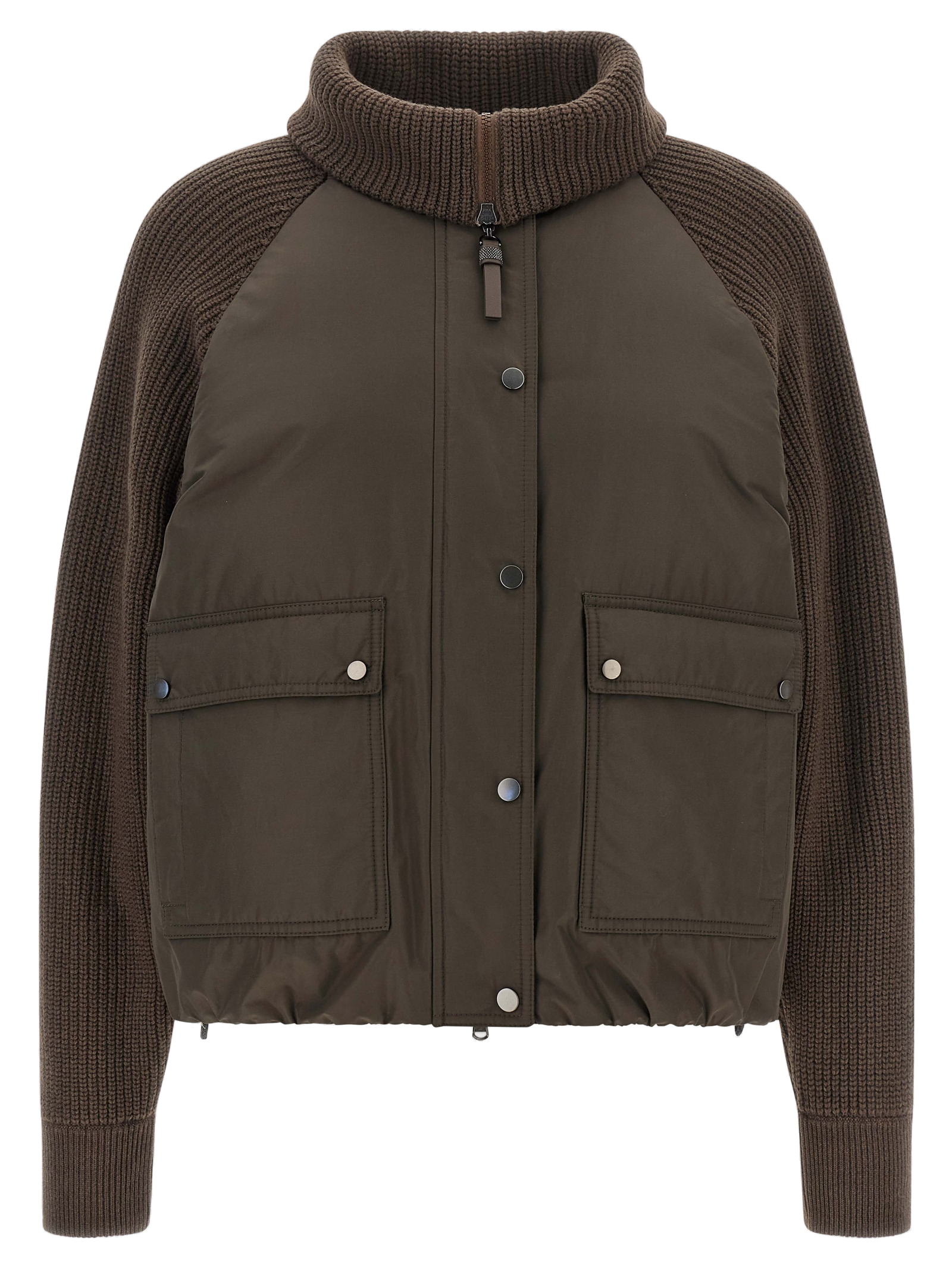 Brunello Cucinelli Cotton Hybrid Puffer Jacket — Brown