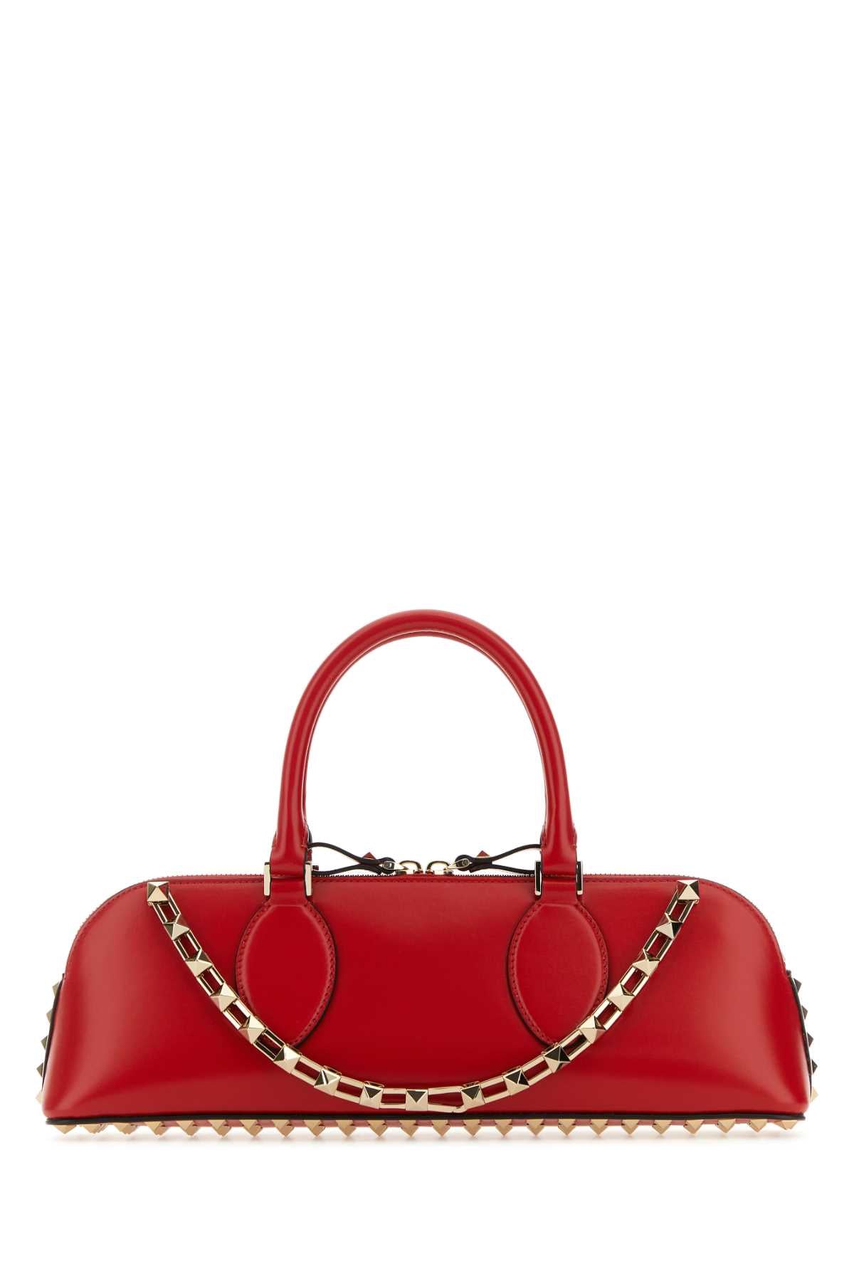 Valentino Garavani Studded Calf Leather Top Handle Bag — Red