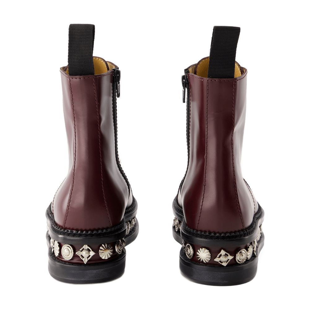 Toga Pulla Studded Leather Boot — Burgundy
