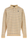 Prada Striped Embroidered Piquet Polo Shirt — Beige