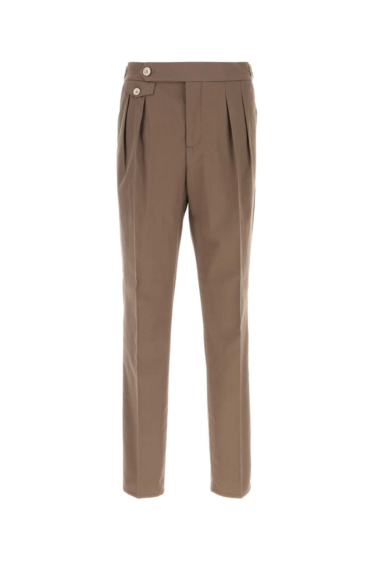 Brunello Cucinelli Pleated Cotton Trousers — Taupe