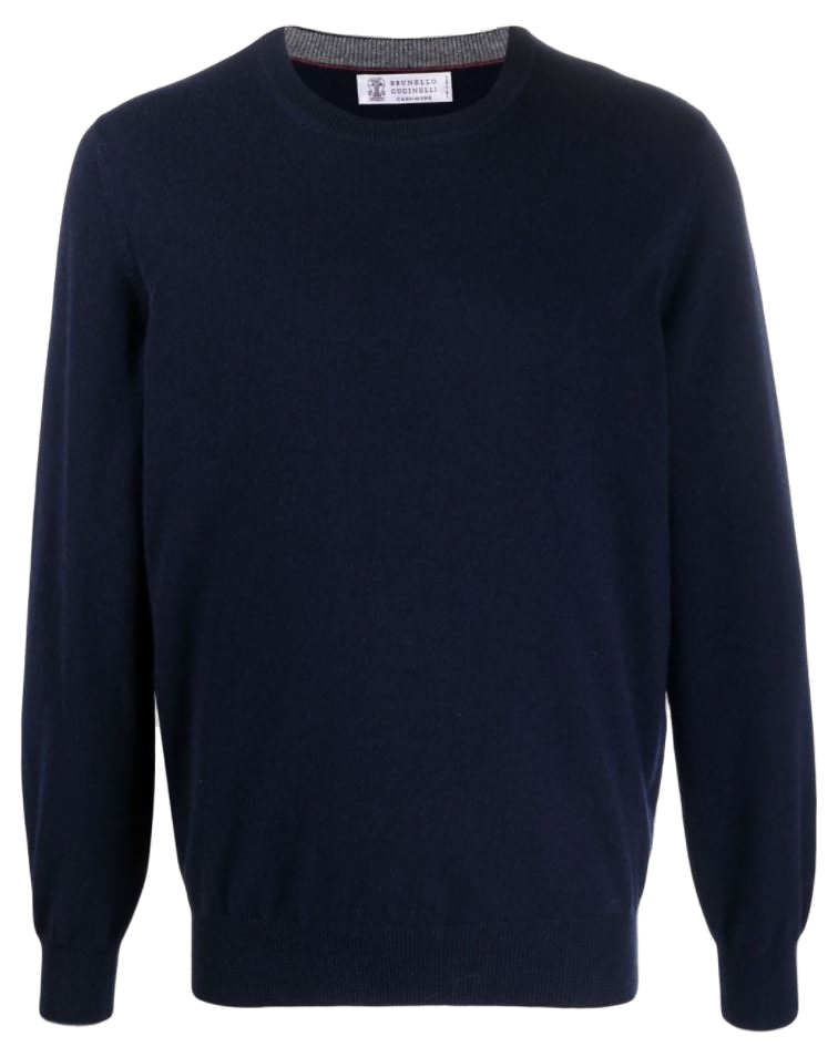 Brunello Cucinelli Crew-Neck Cashmere Sweater — Navy