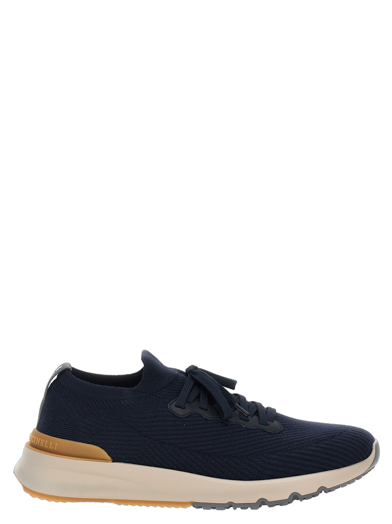 Brunello Cucinelli Stretch Knit Low-Top Sneaker — Navy