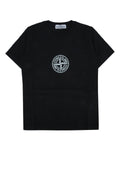 Camiseta de algodón con logo bordado para niños Stone Island — Negro