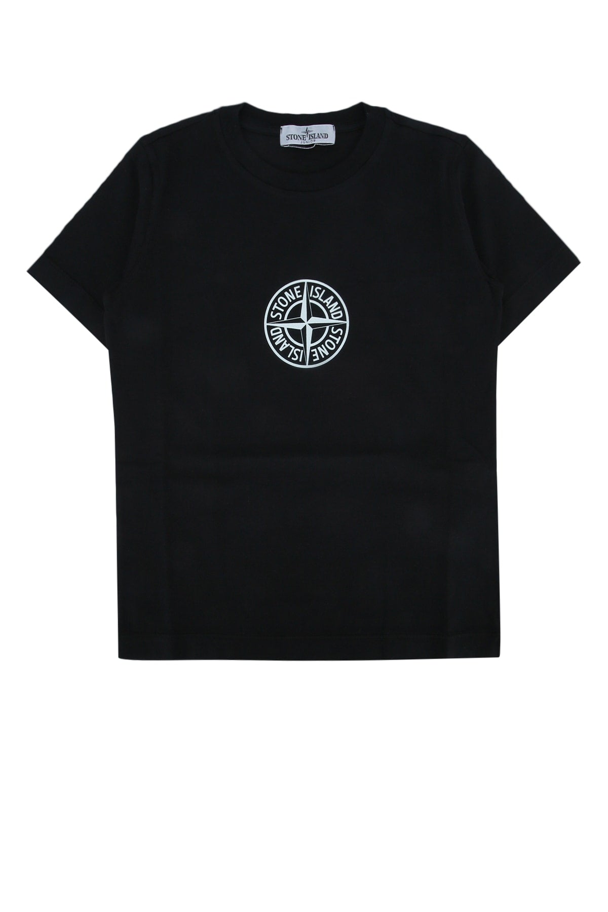 Camiseta de algodón con logo bordado para niños Stone Island — Negro