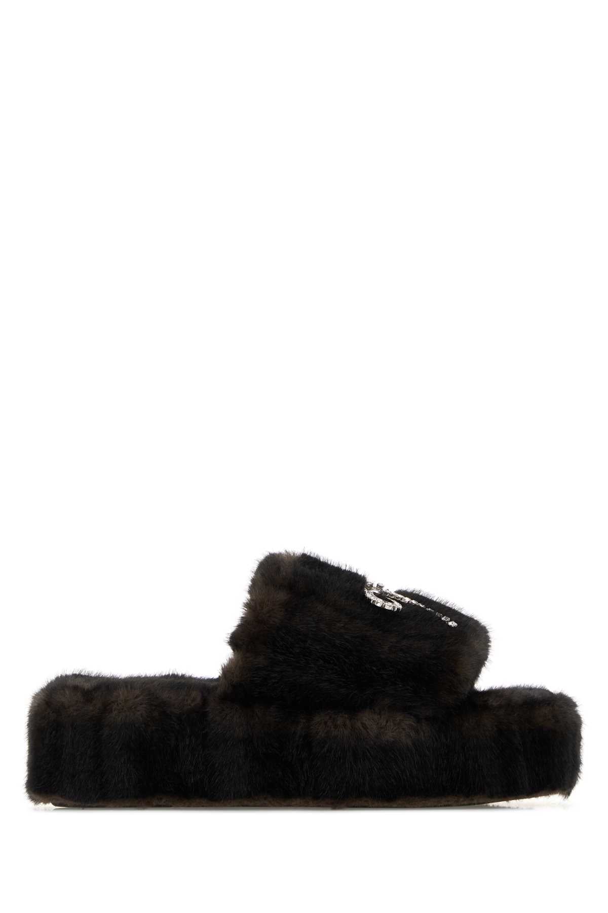 Balenciaga Furry Platform Slipper — Brown