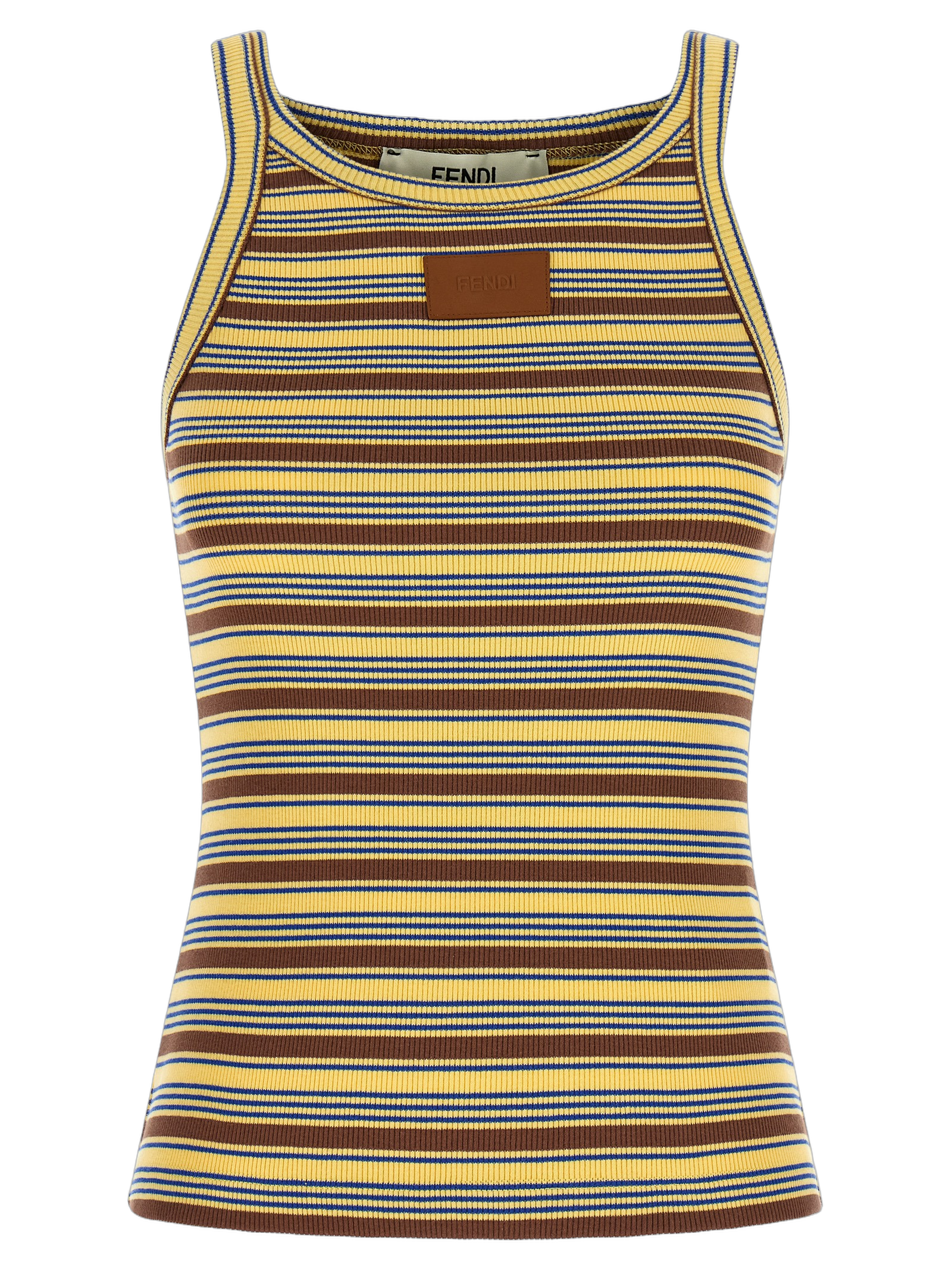 Fendi Striped Ribbed Cotton Tank Top — Multicolor