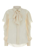 Sacai Bow-Tie Collar Polyester Shirt — Beige
