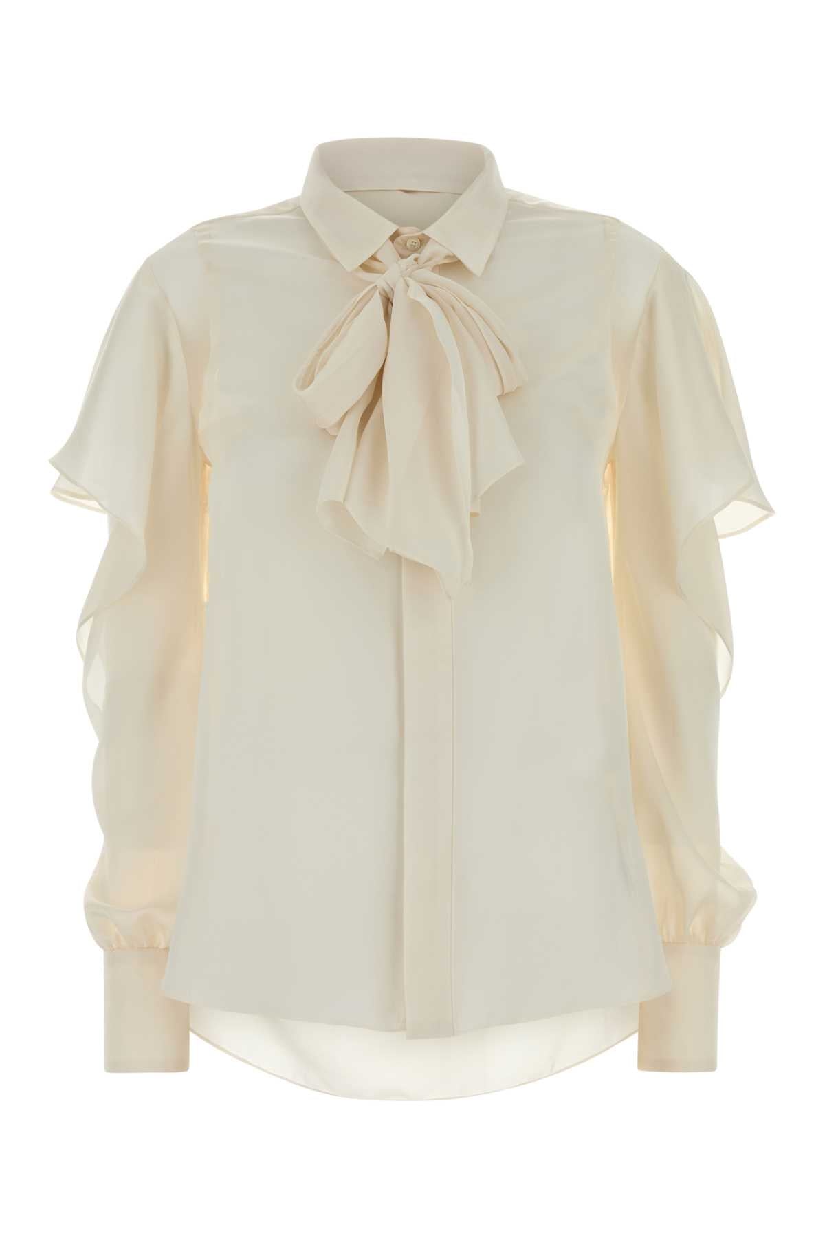 Sacai Bow-Tie Collar Polyester Shirt — Beige
