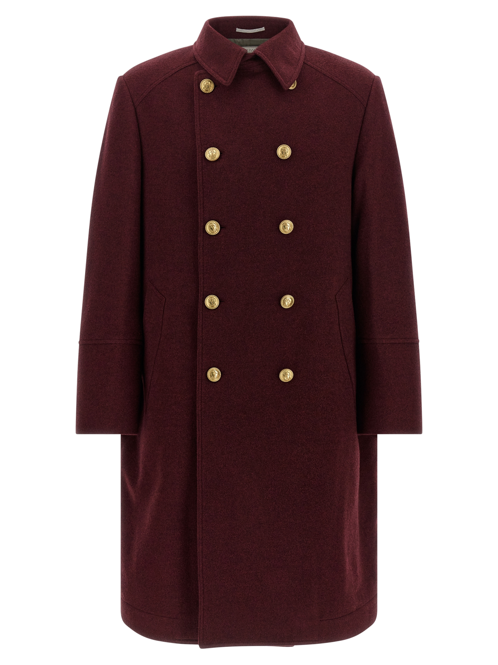 Brunello Cucinelli Double-Breasted Cashmere Coat — Bordeaux